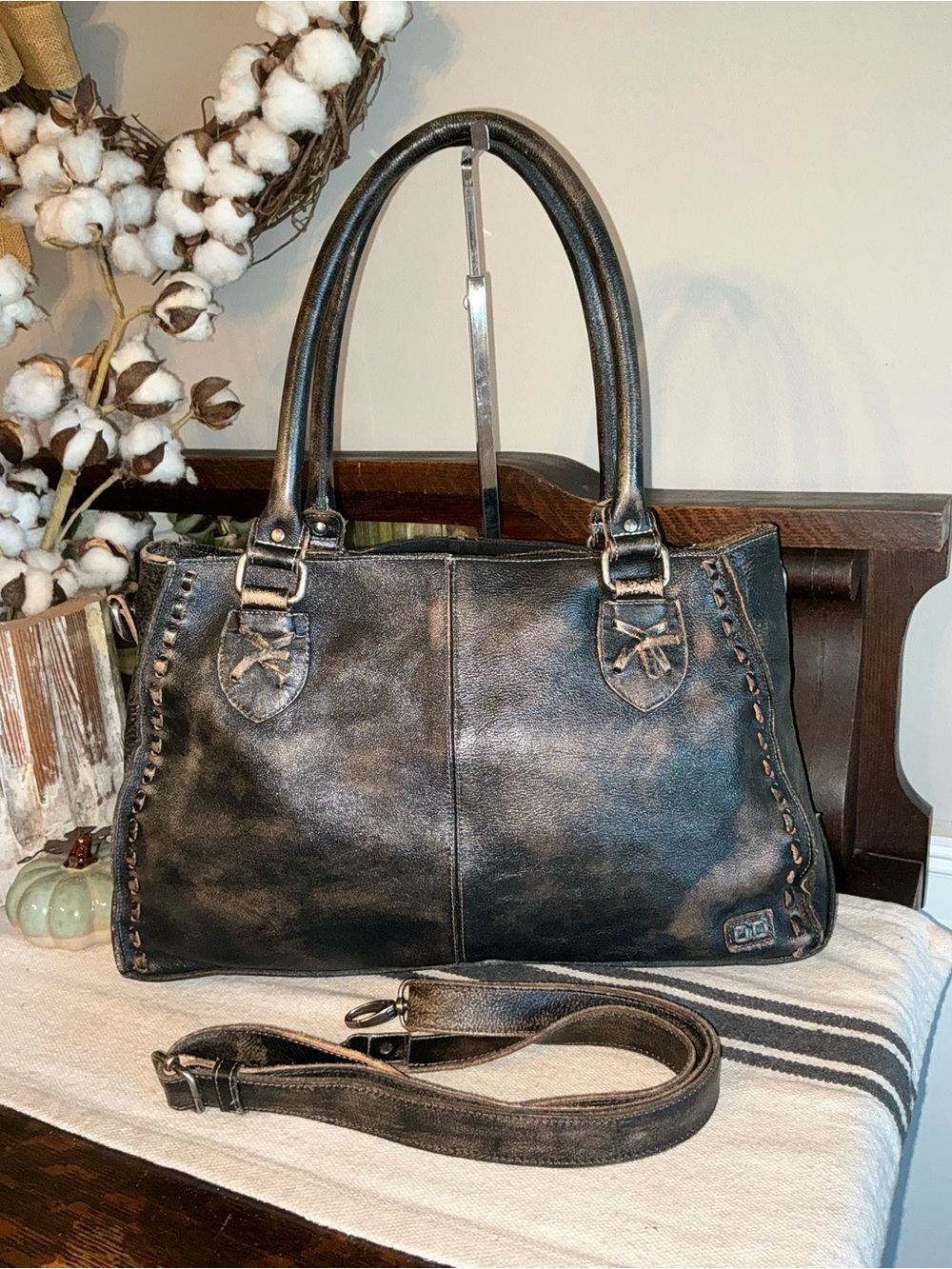 Bed Stu Rockababy Satchel Shoulder Bag Crossbody Black Hand Wash MSRP $295